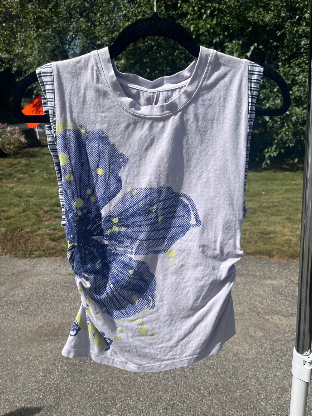 Pilcro White Tank with Blue Floral Print and Yellow Accents